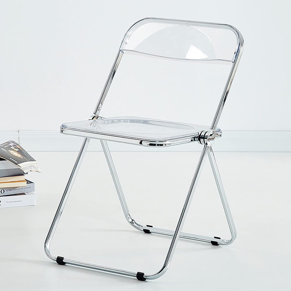 AoForce Acrylic Folding Chairs Luxury Modern Transparent Folding Chair -Stackable Crystal Seat-Living Room Seat-Chrome Frame Accent Side Chair for Inside (Color : White)