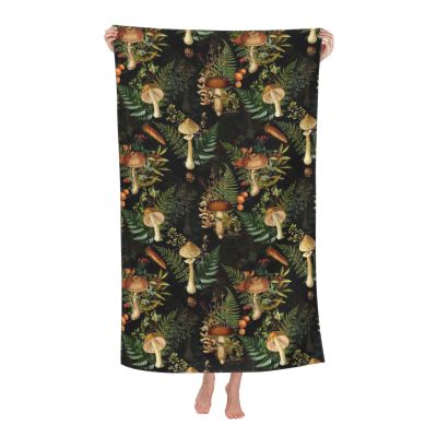 BZAXXQI Mushrooms Forest On Black Bath Towels,Mushrooms Beach Towel Quick Dry Bath Towels Soft Bath Towel for Swimming Camping Hotel Sports Bathroom