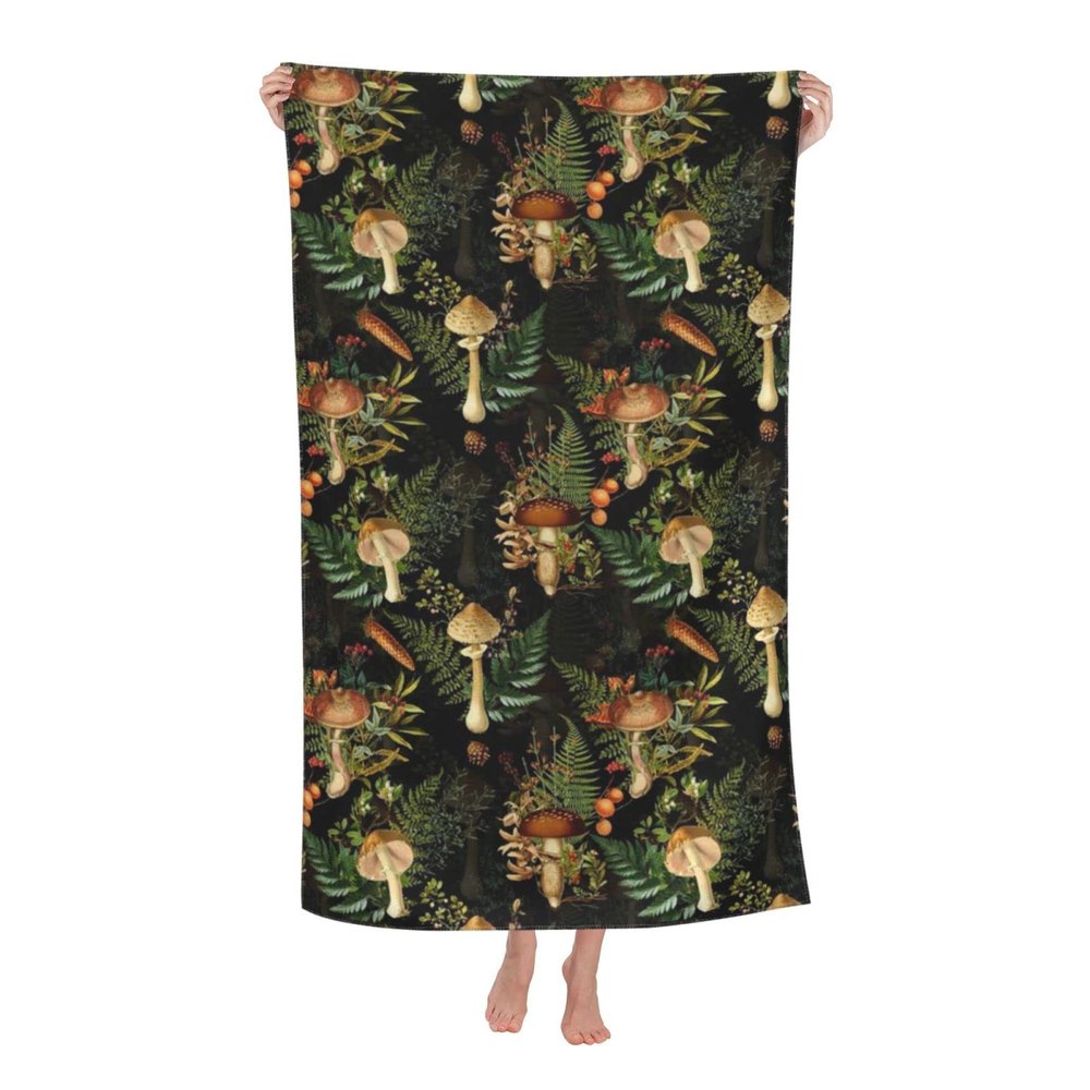BZAXXQI Mushrooms Forest On Black Bath Towels,Mushrooms Beach Towel Quick Dry Bath Towels Soft Bath Towel for Swimming Camping Hotel Sports Bathroom