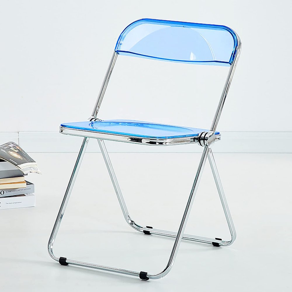 AoForce Acrylic Folding Chairs Luxury Modern Transparent Folding Chair -Stackable Crystal Seat-Living Room Seat-Chrome Frame Accent Side Chair for Inside (Color : Blue)