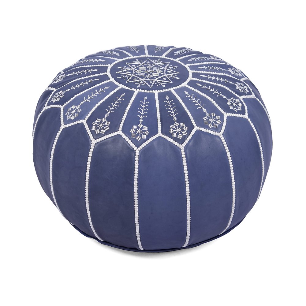 Marrakesh Gallery Genuine Leather Round Pouf Unstuffed - Moroccan Ottoman Footstool, Footrest Cover - Boho Decor - Bohemian Living Room, Bedroom, Kids Room, Gift & Wedding