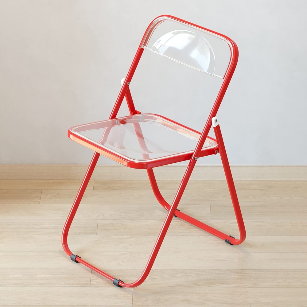 AoForce Makeup Bedroom Dining Chairs and Stools, Acrylic Chairs, Transparent Tables and Chairs, Simple Folding Chairs with Backrests, Installation-Free (Color : Red)