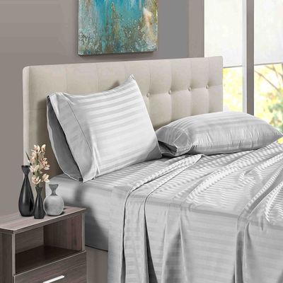 600 Thread Count 100% Long Staple Egyptian Cotton Soft Combed, 4 Piece Sheets Set, Smooth & Soft Sateen Weave, Luxury Hotel Collection Bedding, Deep Pocket Fitted (California King, Light Grey Stripe)