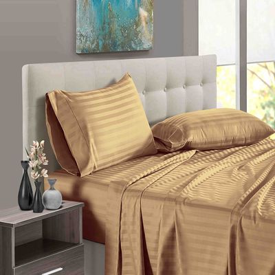 600 Thread Count 100% Long Staple Egyptian Cotton Soft Combed, 4 Piece Sheets Set, Smooth & Soft Sateen Weave, Luxury Hotel Collection Bedding, Deep Pocket Fitted (RV King, Taupe Stripe)