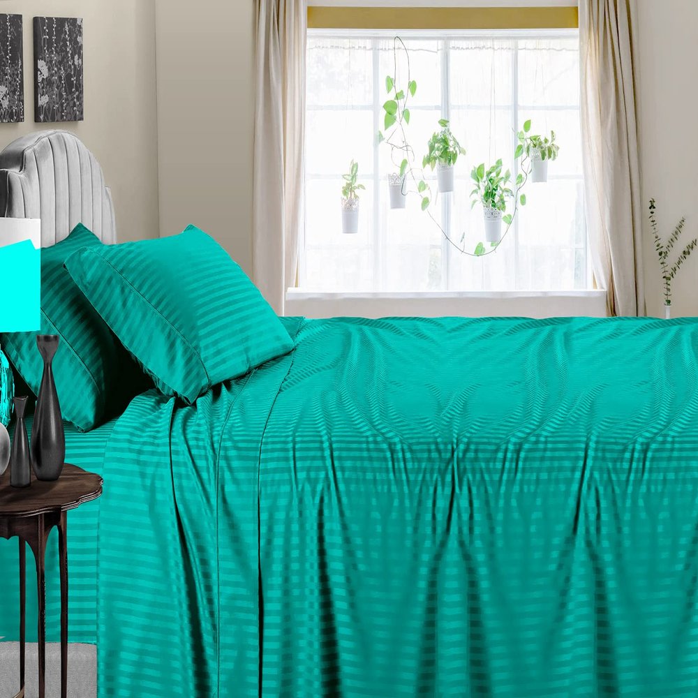 600 Thread Count 100% Long Staple Egyptian Cotton Soft Combed, 4 Piece Sheets Set, Smooth & Soft Sateen Weave, Luxury Hotel Collection Bedding, Deep Pocket Fitted (Twin, Yellow Stripe)