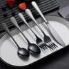 A  HOUSEWARE Black Silverware Set for 12 Stainless Steel Flatware 60 Piece Cutlery Spoon Fork Knife Kitchen Eaing Utensils Wide Round Handle Restaurant Festival Parties Easy to Clean view 4
