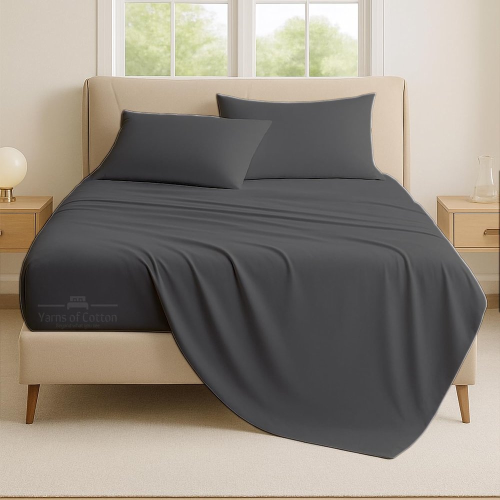 600 Thread Count 100% Cotton Soft Combed, 4 Piece Sheets Set, Smooth & Soft Sateen Weave, Luxury Hotel Collection Bedding, Deep Pocket Fitted (Twin, Dark Grey Solid)