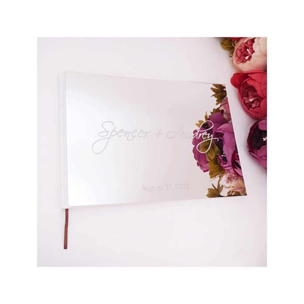 BAN.P Guest Book Gold Silver Guestbook Custom Names and Date Wedding Journal Wedding Birthday Album (Color : Silver, Size : 25 * 18cm)