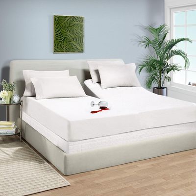 Dee's Collection King 39" Waterproof Mattress Protector Pad Cover Top Split Fitted Style Super Soft Terry Fabric White Fits Up to 15" Inch Deep Pocket Easy Washable Vinyl-Free