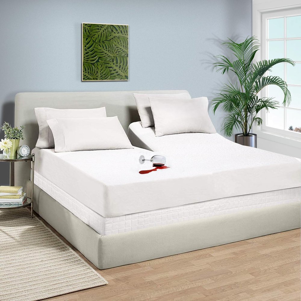 Dee's Collection King 39" Waterproof Mattress Protector Pad Cover Top Split Fitted Style Super Soft Terry Fabric White Fits Up to 15" Inch Deep Pocket Easy Washable Vinyl-Free