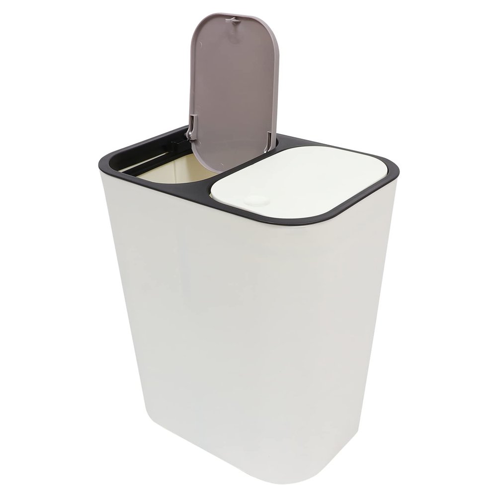 Cabilock Large Outdoor Trash Can Lid Home Garbage Can Kitchen Waste Bin Plastic Dual Bins Easy Open Random Color