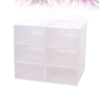 Cabilock 6pcs Stackable Thickened Transparent Plastic Shoe Storage Case for Men Space-saving Organizer for Spaces and Closets White