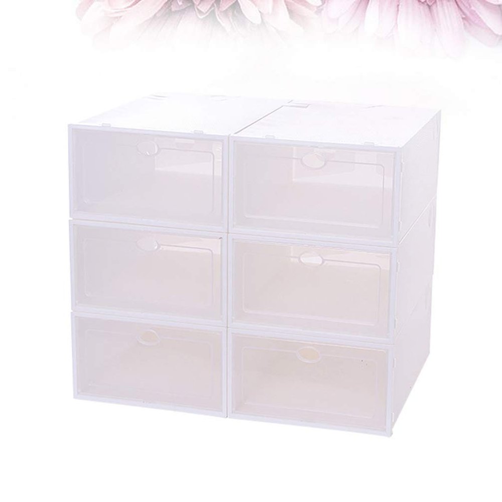 Cabilock 6pcs Stackable Thickened Transparent Plastic Shoe Storage Case for Men Space-saving Organizer for Spaces and Closets White