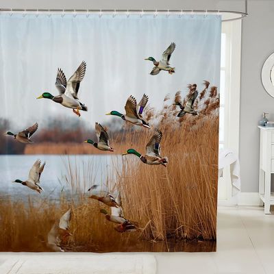 Erosebridal Mallard Duck Shower Curtain, 78"W x 72"L, Multi 08, Waterproof, Polyester, Light-filtering, Unlined, Indoor, Tailored Pleat, Standard Rod, 1 Count, Bathroom