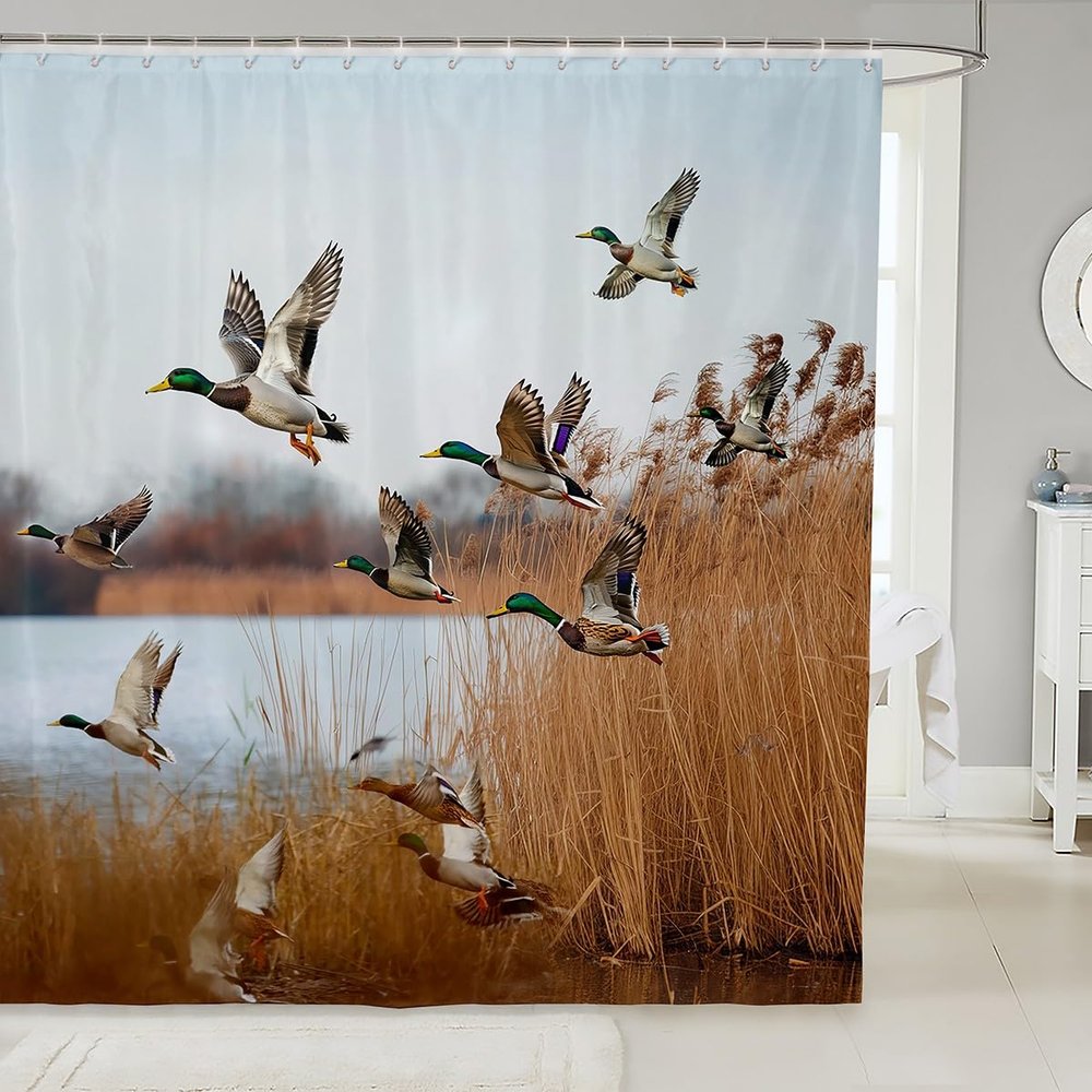 Erosebridal Mallard Duck Shower Curtain, 78"W x 72"L, Multi 08, Waterproof, Polyester, Light-filtering, Unlined, Indoor, Tailored Pleat, Standard Rod, 1 Count, Bathroom