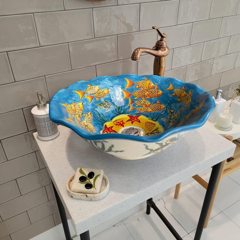 Bathroom Vanity Ocean Wash Basin, Bathroom Vessel Fish Sink, Above Countertop Basin, Rustic Bowl Turtle Sink, Lavatory, Powder Room Remodel
