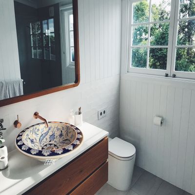 Bathroom Blue Flower Wash Basin, Bathroom Ceramic Vessel Sink, Above Countertop Kitchen Basin, Bleu Blanc Sink, Lavatory, House Remodeling