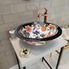 Unique Flower Design Bathroom Sink, Ceramic Round Washbasin, Vanity Vessel Sink with Black Rim, Powder Room Sink, Guest Bathroom Remodeling view 1