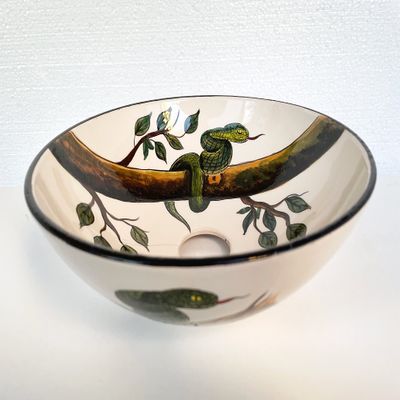 Bathroom Snake Patterned Basin, Bathroom Vessel Sink, Countertop Washbasin, Lavatory, Bathroom Remodeling, Bathroom Vanity Glossy Washstand (Diameter: 20" - 50)