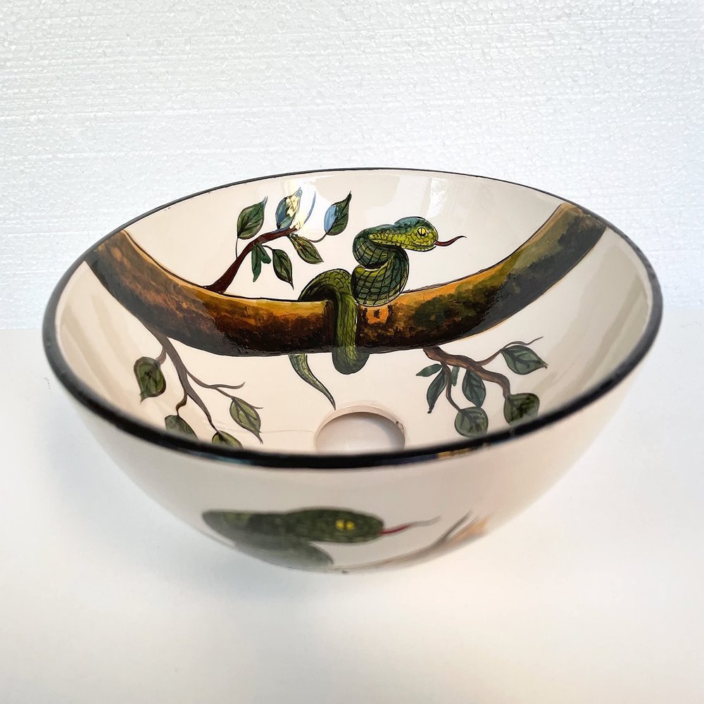 Bathroom Snake Patterned Basin, Bathroom Vessel Sink, Countertop Washbasin, Lavatory, Bathroom Remodeling, Bathroom Vanity Glossy Washstand (Diameter: 20" - 50)