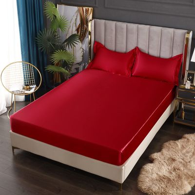 FCLDESHOP Fits Mattress Perfectly Soft Sheet,Satin Brushed Microfiber Deep Pocket Bedding Sheet, Bedroom Hotel Solid Color Mattress Cover for Single Double Bed,red,150cm200cm (3pcs)