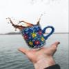 2x Ceramic Embossed Coffee Mug, Rustic Tea Cup, Water Glasses Tumbler, Hand painted Stoneware Americano Mug, Neighbour Gifts, Gift for Mom view 1