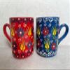 2x Ceramic Embossed Coffee Mug, Rustic Tea Cup, Water Glasses Tumbler, Hand painted Stoneware Americano Mug, Neighbour Gifts, Gift for Mom view 2