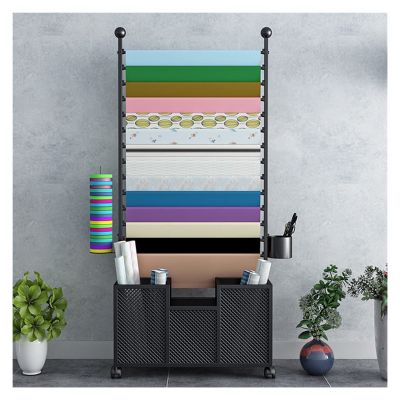 WIGING Ribbon Storage Rack, Floor Standing Silk Ribbon Flower Wrapping Paper Holder Organizer with Wheels, Freestanding Scarf Ribbons Storage Rack (Color : Black, Size : 120x27x170cm)