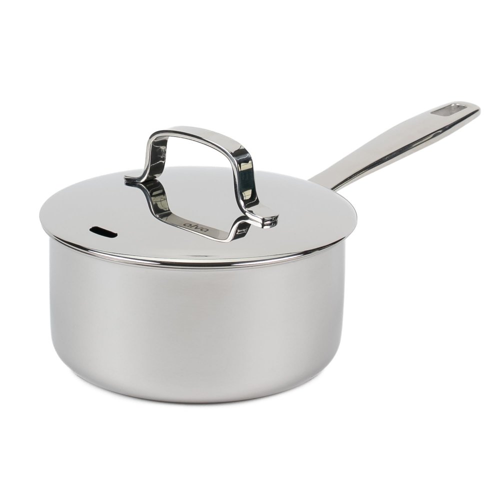 Alva Maestro 1.7QT Stainless Steel Saucepan with Lid Toxin-Free, Induction & Oven Safe to 500F Laser-Etched Measurements, Dishwasher Safe, Professional-Grade Cookware