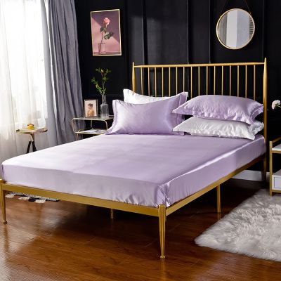 FCLDESHOP Comfortable Fitted Sheet,Pure Color Ice Silk Satin Brushed Microfiber Deep Pocket Fitted SheetHotel Homestay Mattress Protector Pillowcase,Purple 3,150 * 200cm (3pcs)