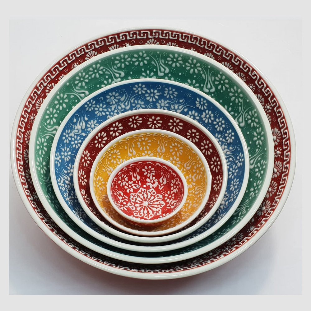 10" Salad Serving Pastel Relief Bowl, Embossed Modern Cereal Bowl, Large Ceramic Dessert Dinner Set & Breakfast Tray, Dining Soup Bowl, Cook