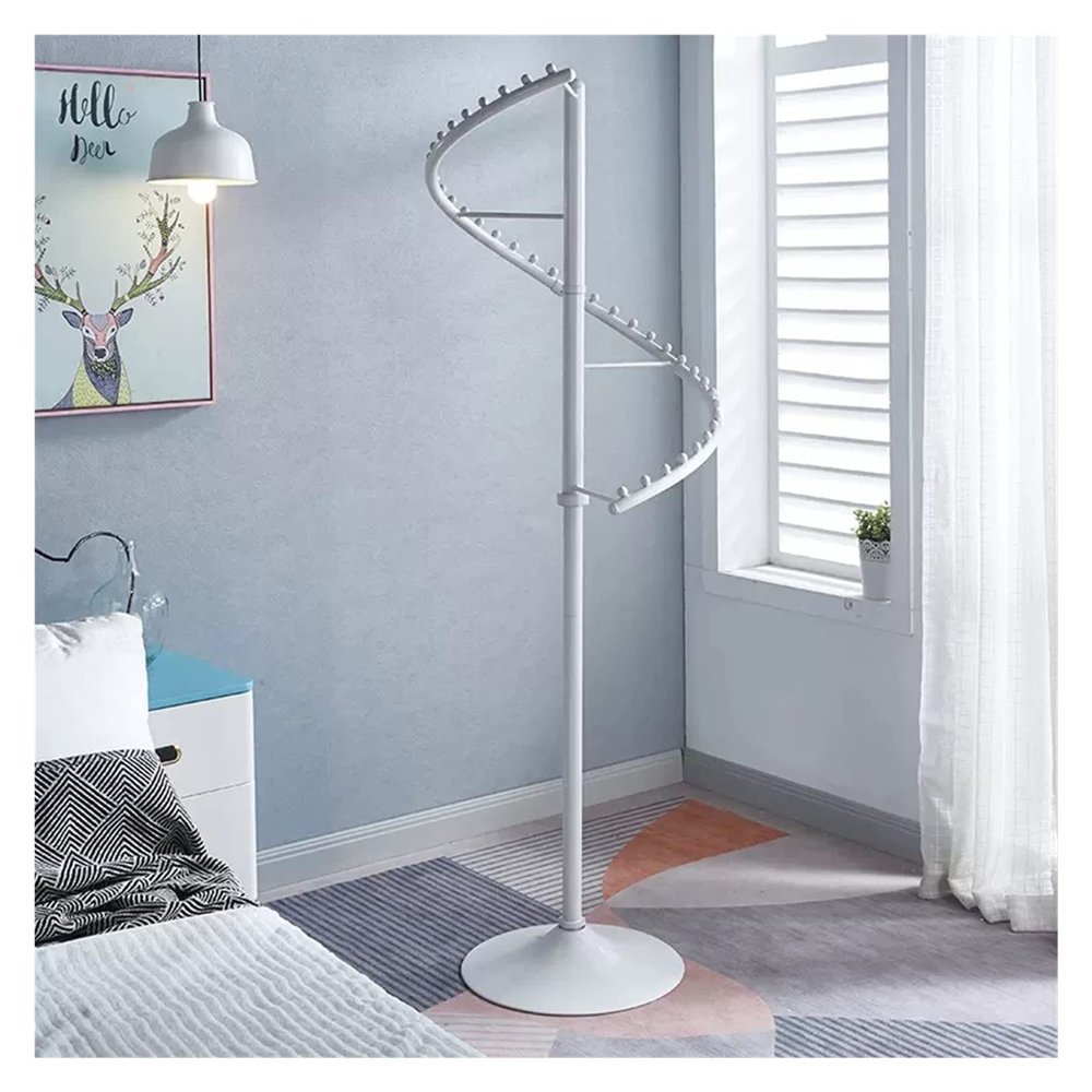 WIGING Coat Rack, Iron 360 Rotation Storage Rack, Multifunctional Underwear Clothing Display Shelf, Home Floor Clothes Drying Rack (Color : White)