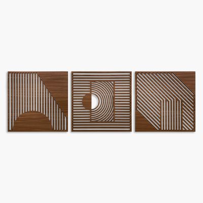 Abstract wood wall art decor, 3 piece geometric wooden wall decoration, Extra large geometric wall art