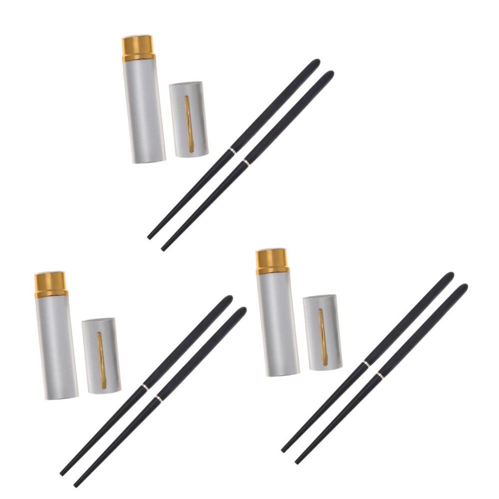 Anneome 3Pcs Portable Ebony Chopsticks with Aluminum Case Foldable Travel Utensils Random Colors Lightweight and Reusable for The-go Dining