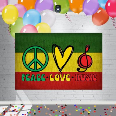 One Love Backdrop 7x5FT Jamaican Reggae Theme Birthday Party Decorations. Peace Love Music Photo Banner