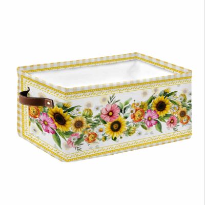 Storage Baskets for Shelves, Foldable Rectangle Storage Baskets, Farmhouse Country Sunflower Floral Spring Summer Plant Nature Storage Containers for Organizing Dorm Closet Room(15 x 11 x 9.5)