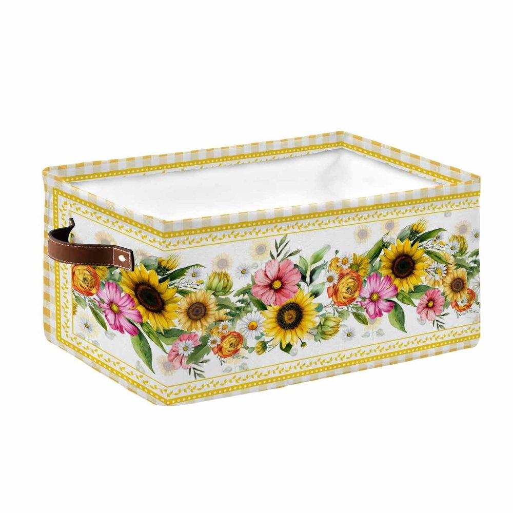 Storage Baskets for Shelves, Foldable Rectangle Storage Baskets, Farmhouse Country Sunflower Floral Spring Summer Plant Nature Storage Containers for Organizing Dorm Closet Room(15 x 11 x 9.5)