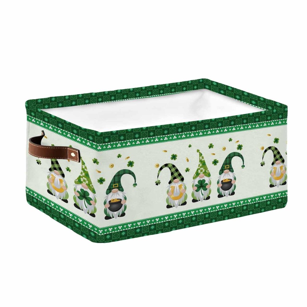 Storage Baskets for Shelves, Foldable Rectangle Storage Baskets, Happy St. Patrick's Day Gnomes and Shamrock Clovers Storage Containers for Organizing Dorm Closet Room(15 x 11 x 9.5)