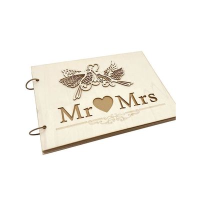 BAN.P Wedding Guest Book Personalized Wooden Lovebirds Guestbook DIY Photo Signature Books Memory Album (Color : Beige, Size : 40 Pages)