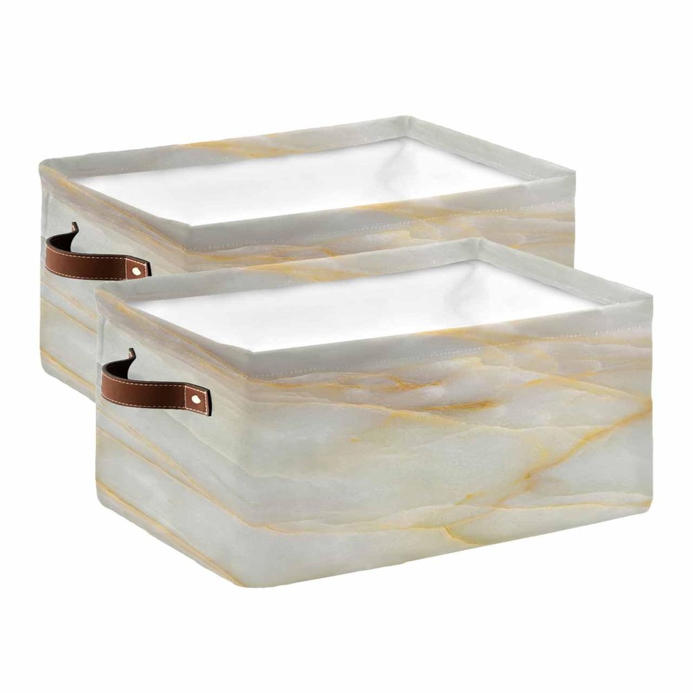 Storage Baskets for Shelves, Foldable Rectangle Storage Baskets, Marble Texture Print Storage Containers for Organizing Dorm Closet Room, 2-Pack (15 x 11 x 9.5)