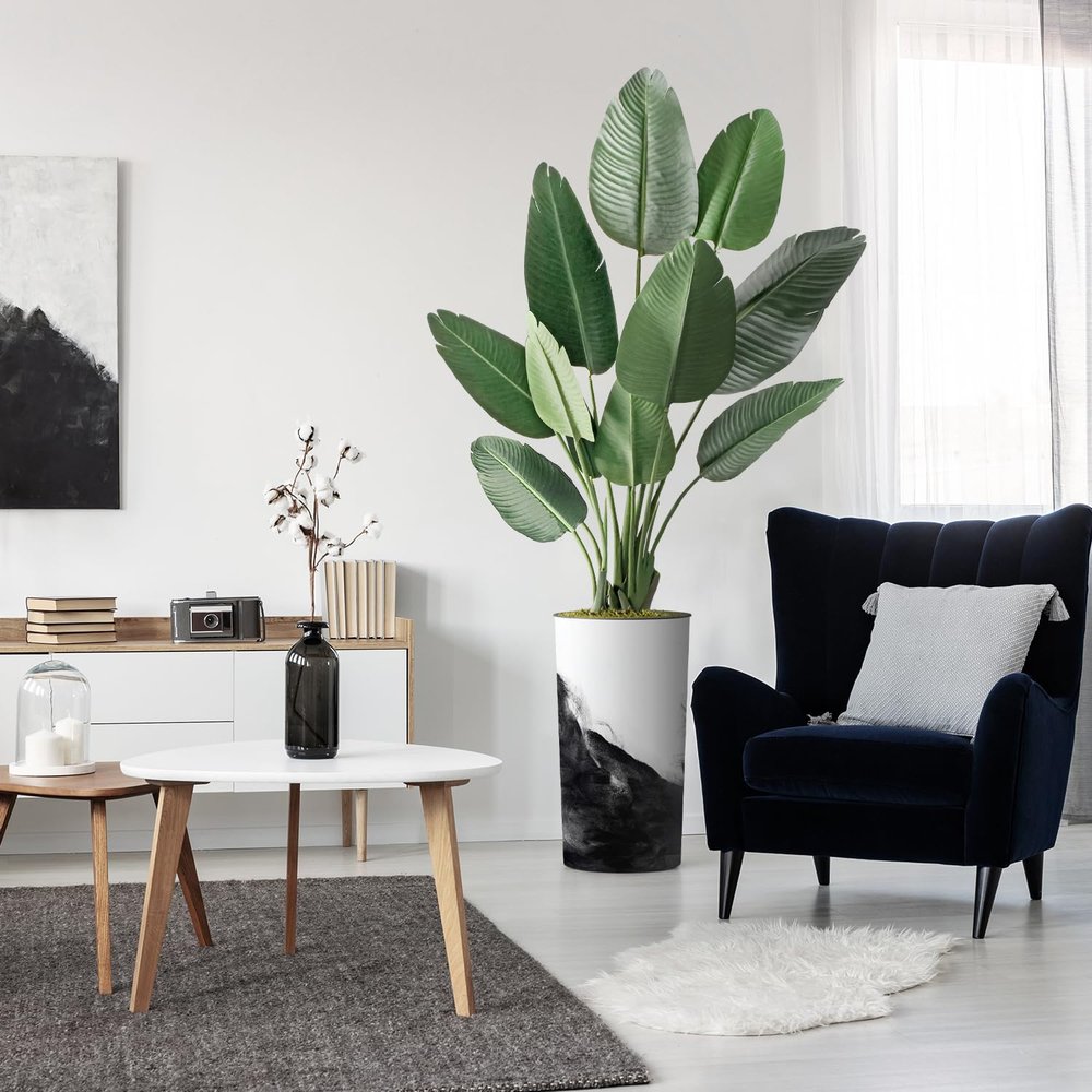 Artificial Tree in Contemporary Planter, Fake Bird of Paradise Silk Tree for Indoor and Outdoor Home Decoration - 67" Overall Tall (Plant Pot Plus Tree)