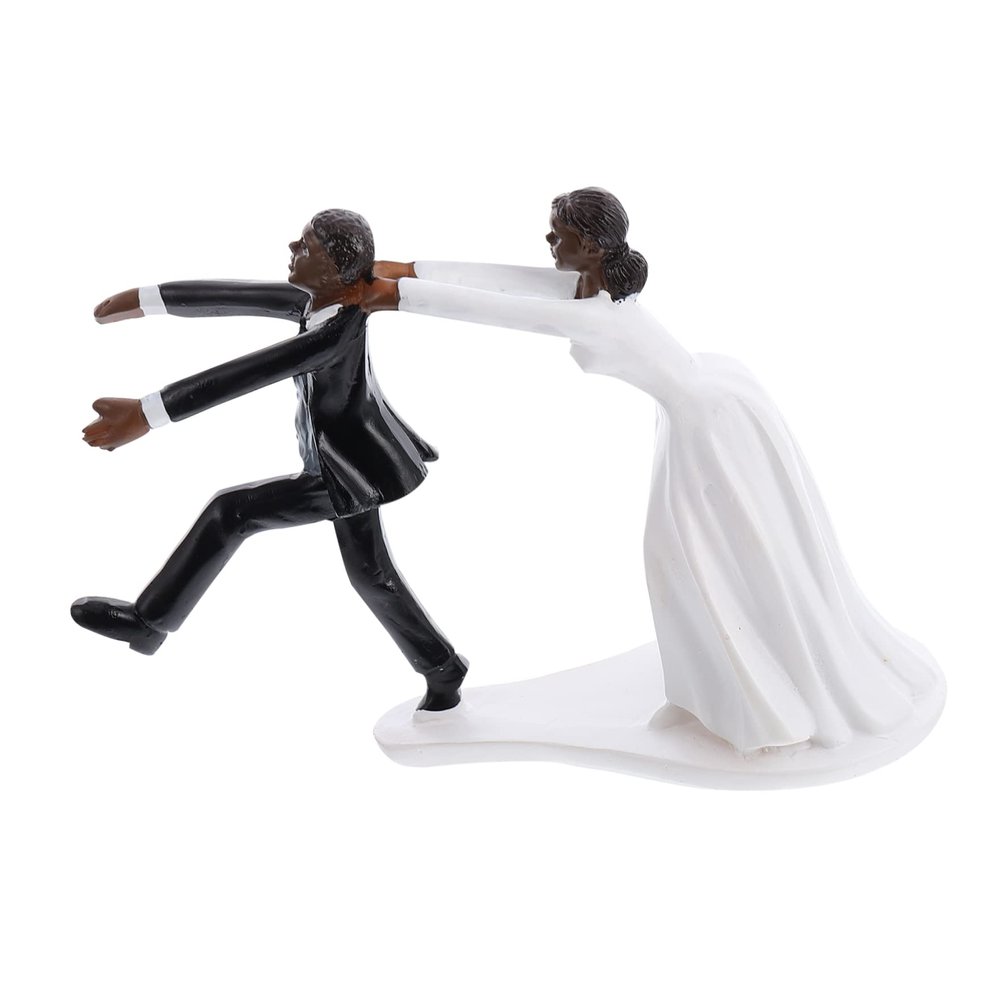 ifundom 1pc Creative Wedding Party Cake Resin Topper Skin Groom Decoration for Dessert Table Vivid Eye-catching Bride and Groom Shapes Unique Cake Adornment for Celebrations