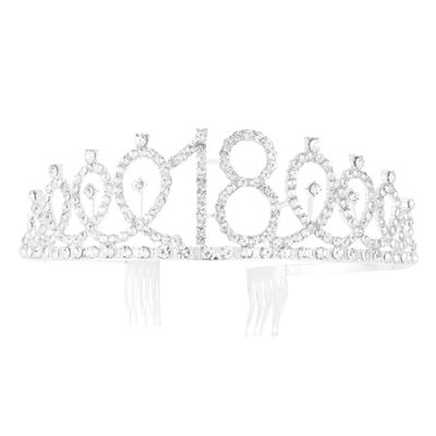 minkissy Silver Rhinestone Birthday Crown with Alloy Comb for 18th
