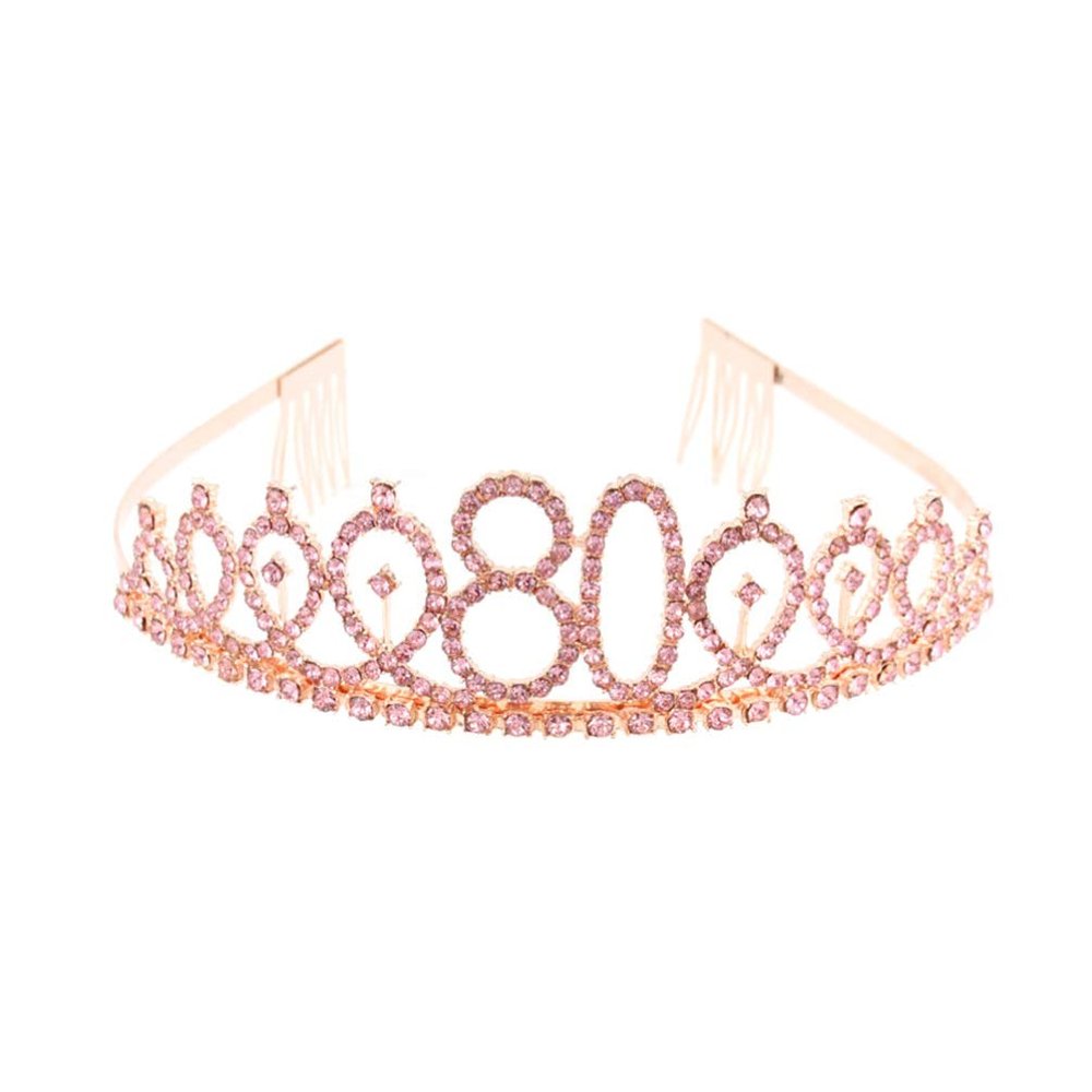 minkissy Rhinestone Birthday Crown with Alloy Comb for 80th Birthday
