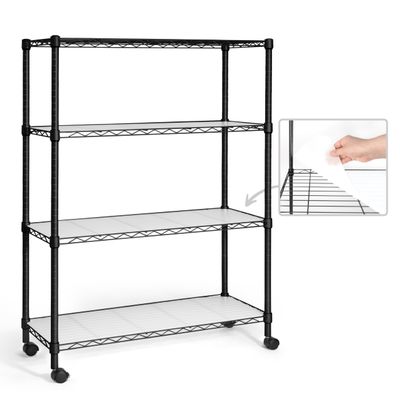 CAPHAUS NSF Adjustable Height Wire Shelving Unit w/Liner, Basement Storage Shelving, Metal Steel Storage Shelves, Garage Shelving Storage Organizer, Utility Shelf, 4-Tier W/Wheels W/Liners, Black