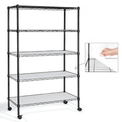 CAPHAUS NSF Adjustable Height Wire Shelving Unit w/Liner, Basement Storage Shelving, Metal Steel Storage Shelves, Garage Shelving Storage Organizer, Utility Shelf, 5-Tier W/Wheels W/Liners, Black