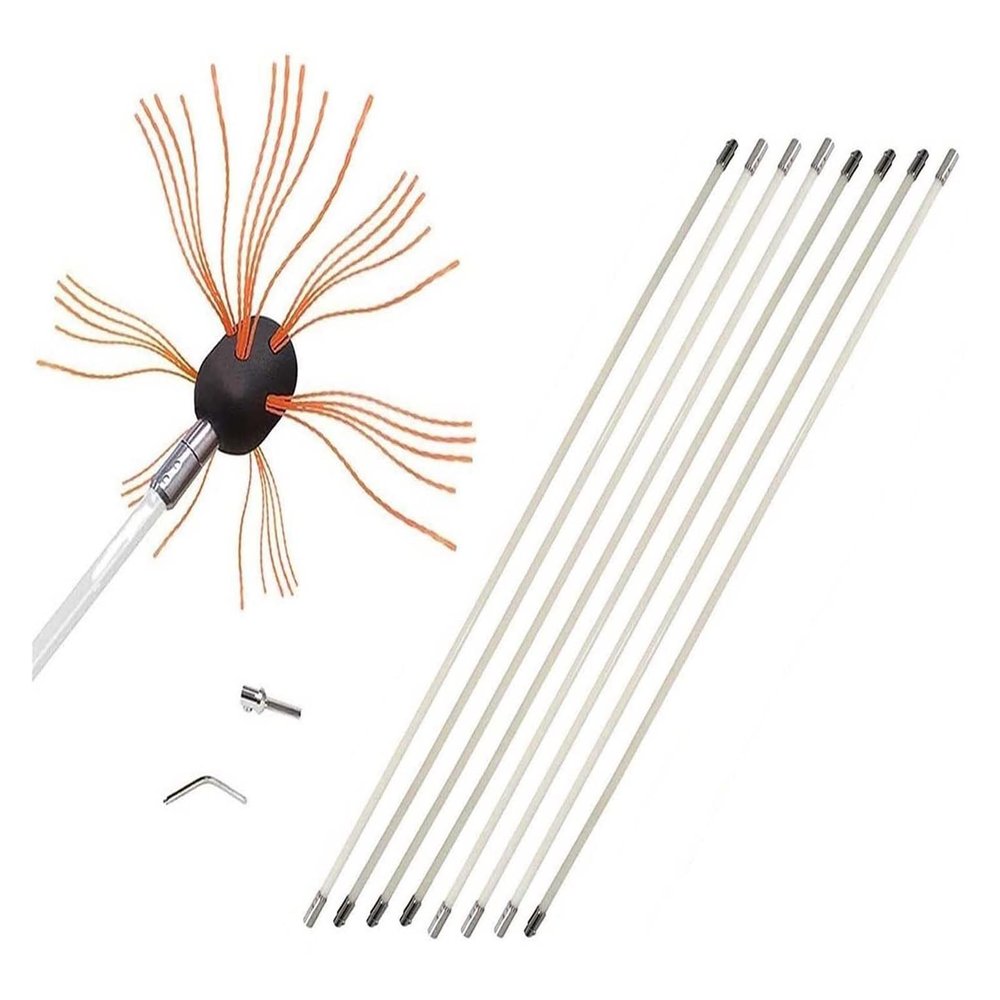 LIYUN Chimney Sweep kit Chimney Sweep Kit, Chimney Cleaning Kit with 6/8/10/12 Flexible Chimney Rods, Chimney Brush, Chimney Cleaning Tool, Chimney Cleaning System (Color : Orange, Size : 8 m)