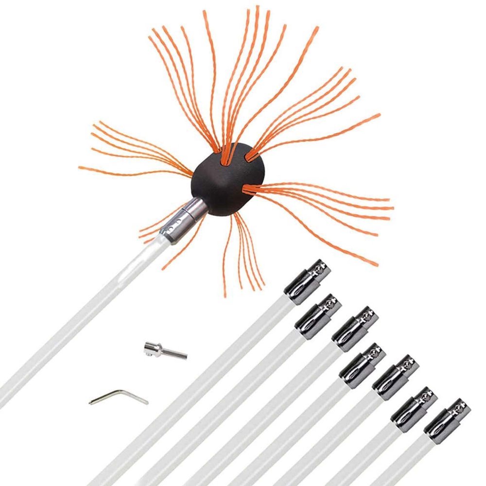 LIYUN Chimney Sweep kit Chimney Sweeping Set, Chimney Cleaning Brush, Fireplace Flue Sweep Cleaner Tool, Rotary System Flexible Rods Kit Drill Powered, Easy to Use (Color : Orange, Size : 8 m)