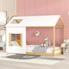 House Bed,Twin Size House Platform Canopy Bed Pine Wood Frame Bed with Roof and Window,for Teens Girls Boys,Easy Assembly (White+Natural, Twin) view 1