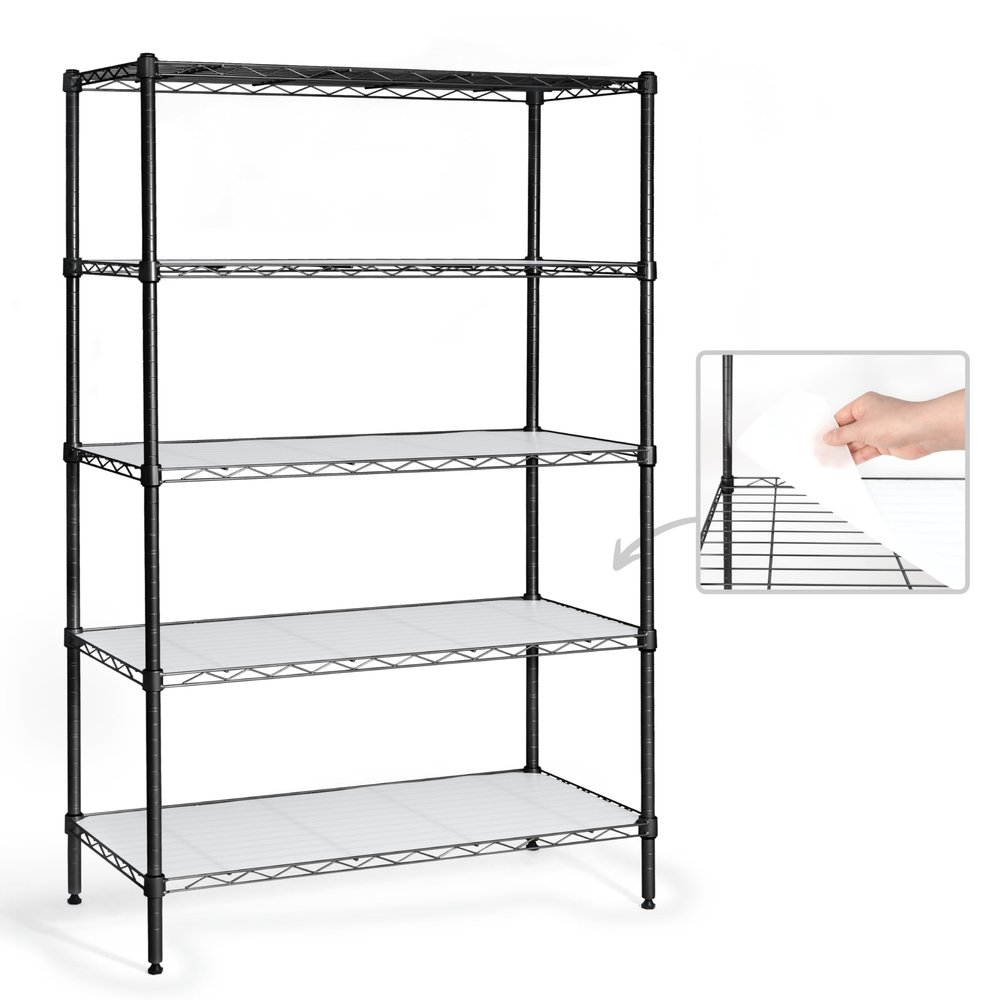 CAPHAUS NSF Adjustable Height Wire Shelving Unit w/Liner, 5-Tier Metal Steel Storage Shelf for Basement, Garage, Utility Organizer, No Wheels, Black